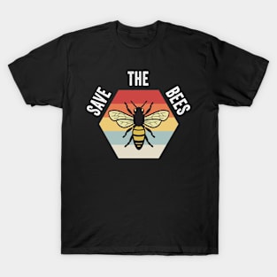 Bee On A Retro Vintage Hexagonal Sunset Save The Bees T-Shirt